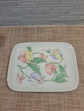 Vtg Ben Rickert Porcelain Jewelry Trinket Dish Vanity Tray Iris Floral China